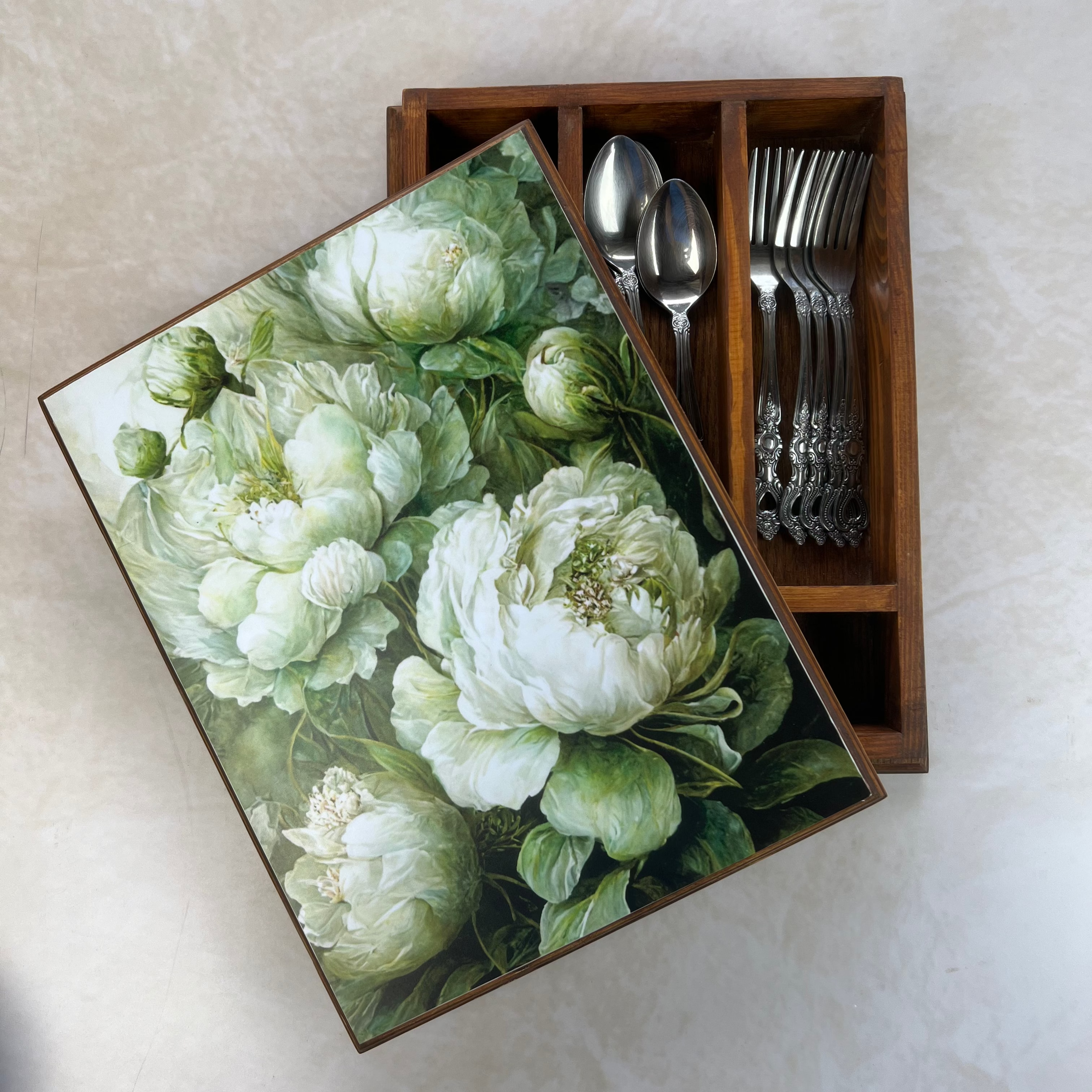 Cutlery Box - Dancing Peonies
