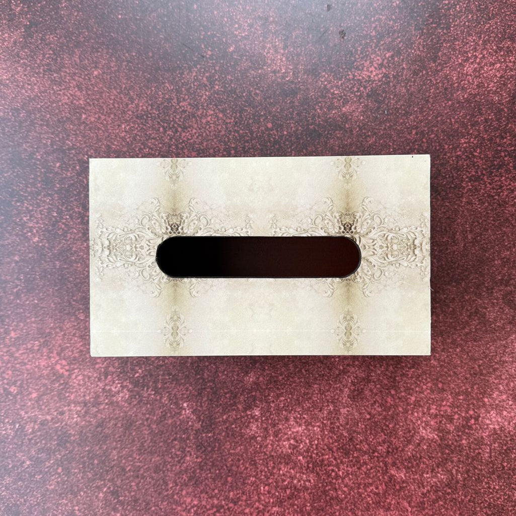Decorative rectangular tissue box top view