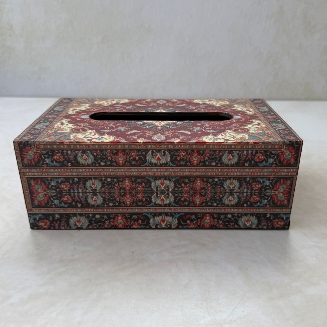 Decorative tissue box cover with persian pattern on a white surface
