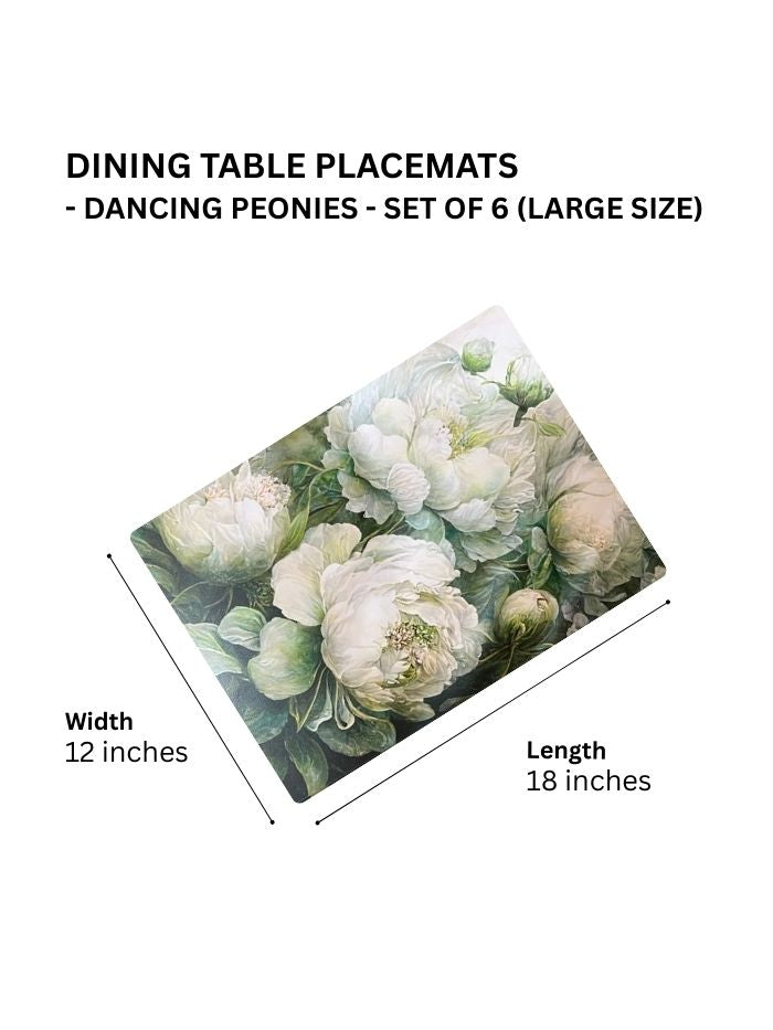 Dining Table Placemats - Dancing Peonies - Set of 6 (Large Size)
