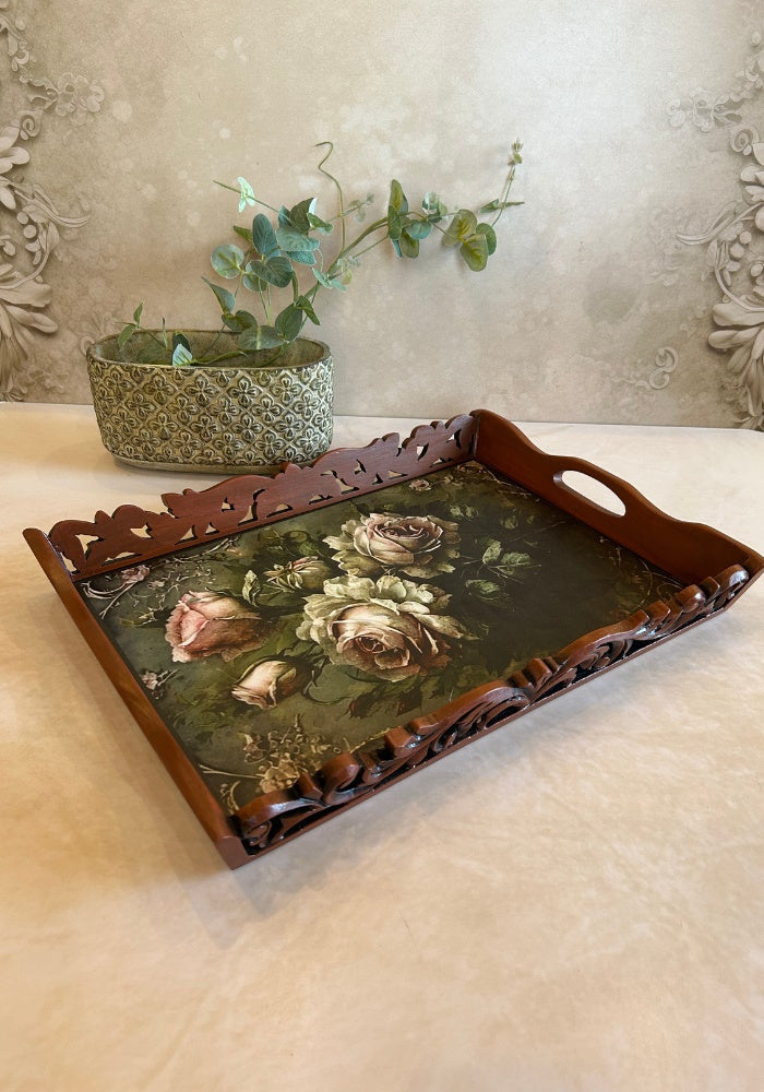 Carved Tray - Rustic Roses