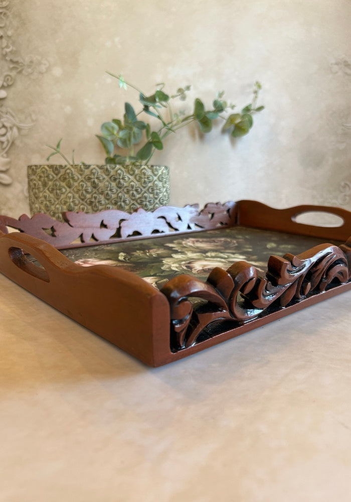 Carved Tray - Rustic Roses
