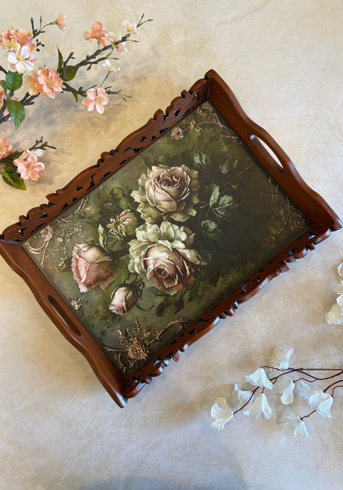 Carved Tray - Rustic Roses