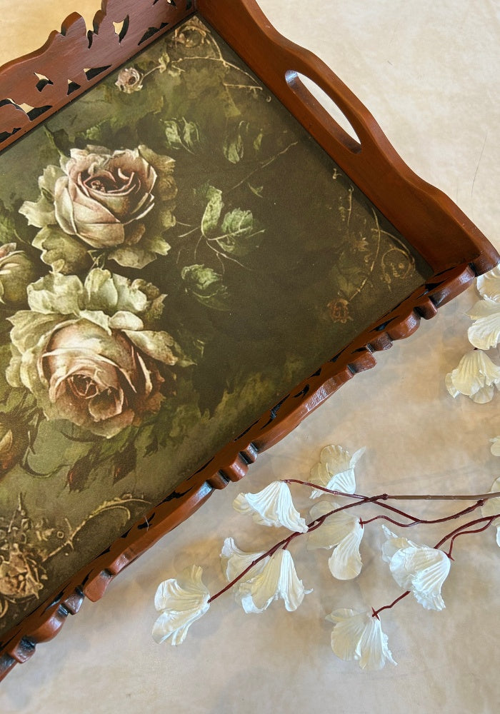 Carved Tray - Rustic Roses