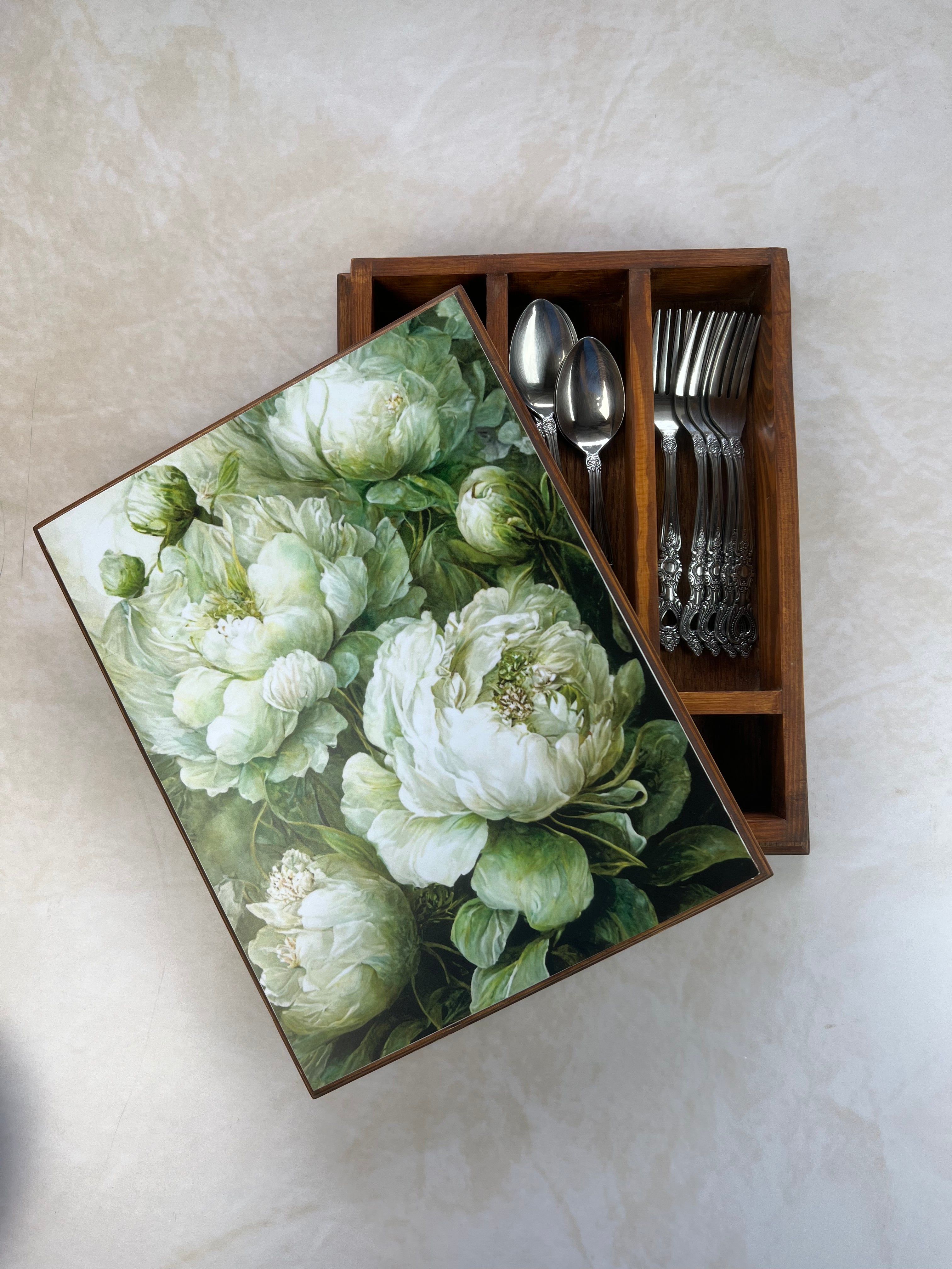 Cutlery Box - Dancing Peonies