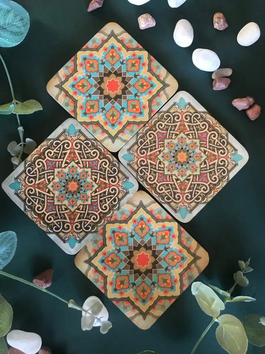 Green Mandala Coasters TR Designs