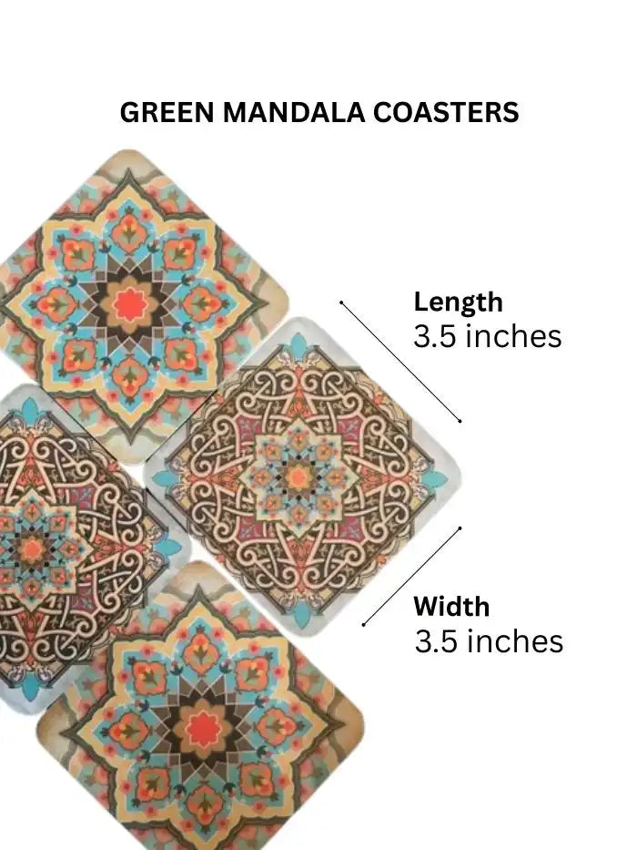 Green Mandala Coasters TR Designs